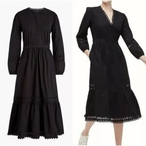 J. Crew Black Lace Trim Midi Dress